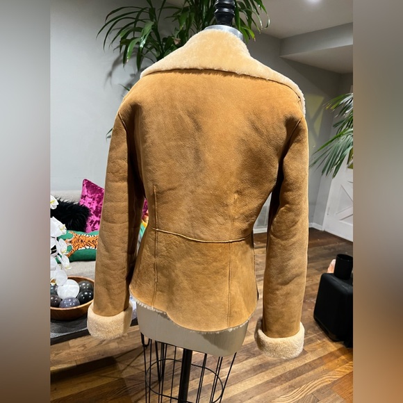 SHERI BODELL Shearling Leather Suede Dyed Lamb Jacket Western Boho Coat Tan - Picture 5 of 8